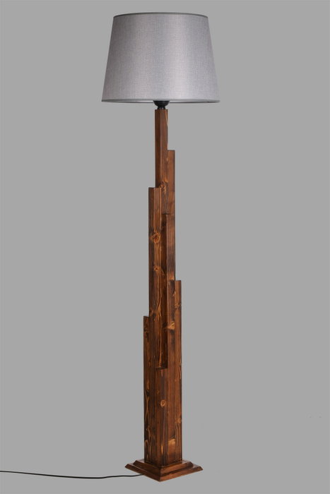 Opviq Kule Ceviz Lámpara de Pie de Madera con Pantalla Gris